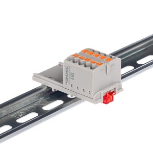 Блок распределительный с верт. адаптером на рейки шириной 15/35мм, зажим push-in, 10 точек подключения 2,5 кв.мм, серый DKC