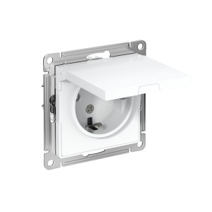 ATLASDESIGN РОЗЕТКА с заземлением со шторками с крышкой, 16А, IP20, механизм, БЕЛЫЙ