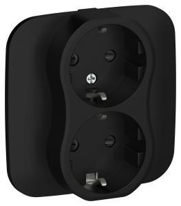 FLITE Розетка 2-местная с заземлением с защитными шторками 16А РСш12-0-А-ФлЧ черный IEK