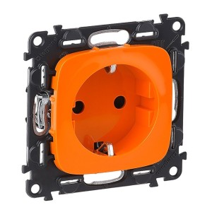 Valena Allure - Розетка 2P+E нем. стд., со шторками, безвинтовые зажимы, ОРАНЖЕВАЯ (инд. упаковка)