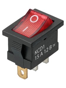 KCD1-101N 12В AC/DC, 1P, 15А, (3с), ON-OFF, черный корпус, крас.клавиша, LED подсв., Mini TDM