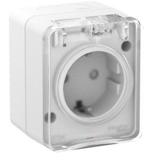 ATLASDESIGN PROFI IP54 О/У РОЗЕТКА с заземлением со шторками, 16А, БЕЛЫЙ