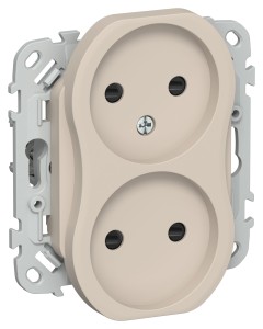 FLITE Розетка 2-местная без заземления с защитными шторками безвинтовое крепление 10А РСш02-1-ФлЛ льняной IEK