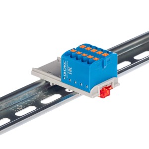 Блок распределительный с верт. адаптером на рейки шириной 15/35мм, зажим push-in, 10 точек подключения 2,5 кв.мм, синий DKC