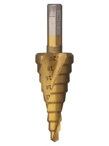 Сверло по металлу ступенчатое, 4-20 мм, 9 ступеней, нитрид., HSS, цилиндр. хв., "Рубин" TDM