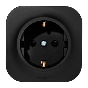 QUTEO Розетка 1-местная для открытой установки с заземлением с защитными шторками 16Ачёрный матовый