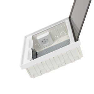 Щиток 24 мод встраиваемый слаботочный FRAME, белый, с тонированной дверцей, с монтажной платой, в комплекте с 1 розеткой Viva (арт. 45005) и 1 коробкой PDD (арт. 10033) DKC