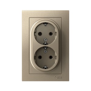 ATLASDESIGN РОЗЕТКА двойная с заземлением без шторок, 16А, в сборе, ШАМПАНЬ