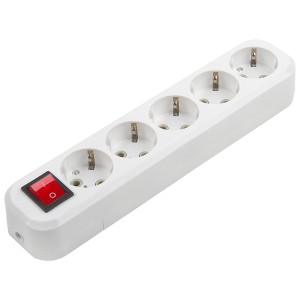 Розеточная колодка GSB-16-5-G-S-IP20 Easy, 16А, 5 мест, с заземлением, c выключателем, IP20.