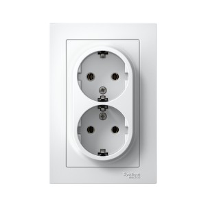 ATLASDESIGN РОЗЕТКА двойная с заземлением без шторок, 16А, в сборе, БЕЛЫЙ