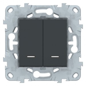 NU521154N ВЫКЛЮЧАТЕЛЬ 2-КЛАВИШНЫЙ, 2 МОДУЛЯ, С ПОДСВЕТКОЙ, 2 Х СХ. 1А, АНТРАЦИТ SCHNEIDER ELECTRIC