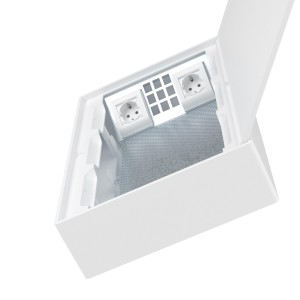 Щиток 36 мод настенный слаботочный Фрейм (FRAME), белый, с белой дверцей, с монтажной платой, 2 розетками (арт. 76482B) и установочной рамкой