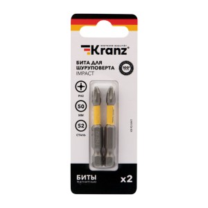 Бита для шуруповерта ударная PH 2x50 для шуруповерта (2 шт/уп) KRANZ