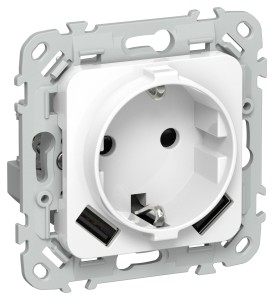 FLITE Розетка 1-местная с заземлением с защитными шторками 16А с USB A+A 3,1А безвинтовое крепление РСЮша11-1-ФлБ белый IEK