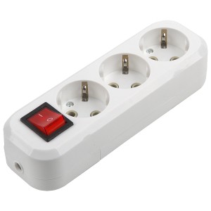 Розеточная колодка GSB-16-3-G-S-IP20 Easy, 16А, 3 места, с заземлением, с выключателем, IP20.