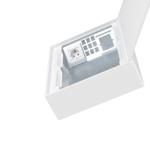 Щиток 24 мод настенный слаботочный Фрейм (FRAME), белый, с белой дверцей, с монтажной платой, 1 розеткой (арт. 76482B) и установочной рамкой