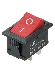 KCD1-101 250В AC/DC, 1P, 6А, (2с), ON-OFF, черный корпус, красная клавиша, Mini TDM