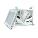 Светильник Gauss Glass кв 12W 990lm 4000K 185-265V IP20 монт 130х130 160*160*36 с дек стек LED 1/10/40