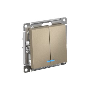 ATLASDESIGN 2-клавишный ВЫКЛЮЧАТЕЛЬ с подсветкой, сх.5а, 10АХ, механизм, ШАМПАНЬ