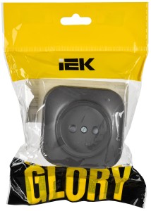GLORY Розетка 1-местная для открытой установки без заземления с защитными шторками 10А РСш20-2-ХСм сталь матовый IEK