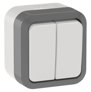 TORS Выключатель двухклавишный проходной 10А IP55 TS225 сер-бел IEK