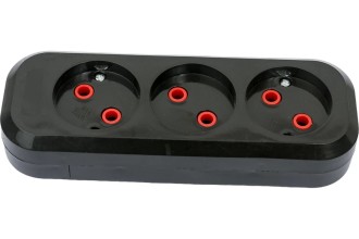 Колодка розеточная 3 гнезда 2П б/з 10А 250В черная серии "Народная"