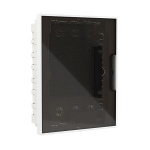 Щиток 24 мод встраиваемый слаботочный FRAME, белый, с тонированной дверцей, с монтажной платой, в комплекте с 1 розеткой Viva (арт. 45005) и 1 коробкой PDD (арт. 10033) DKC