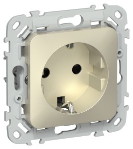 FLITE Розетка с заземлением с защитными шторками безвинтовое крепление 16А РСш11-1-ФлШ шампань IEK