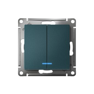 ATLASDESIGN 2-клавишный ВЫКЛЮЧАТЕЛЬ с подсветкой, сх.5а, 10АХ, мех., быстрозажим. клем., ИЗУМРУД