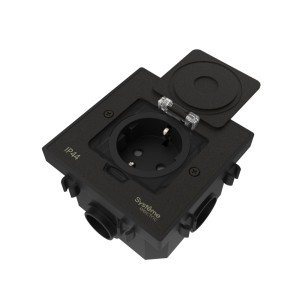 MultiDesk Лючок с розеткой 2К+З, 16А/250В, IP44 с монтажной коробкой для бетонных полов Чёрный матов