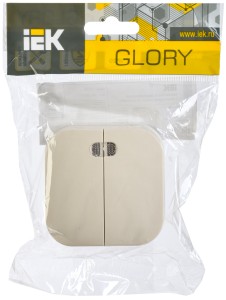 GLORY Выключатель 2-клавишный для открытой установки с индикацией 10А ВС20-2-1-ХК кремовый IEK