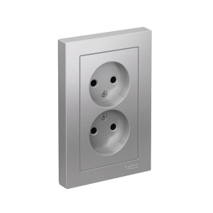 ATLASDESIGN РОЗЕТКА двойная без заземления, 16А, в сборе, АЛЮМИНИЙ
