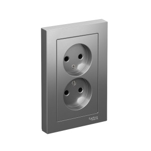 ATLASDESIGN РОЗЕТКА двойная без заземления, 16А, в сборе, СТАЛЬ