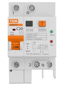УЗДП с авт. выкл. 1P+N 20А 6кА х-ка С TDM