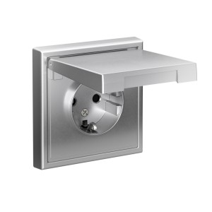 ARTGALLERY РОЗЕТКА с заземл. со шторк. с крышкой, 16А, IP20, механизм, АЛЮМИНИЙ