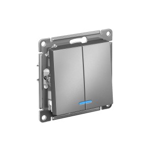 ATLASDESIGN 2-клавишный ВЫКЛЮЧАТЕЛЬ с подсветкой, сх.5а, 10АХ, механизм, СТАЛЬ