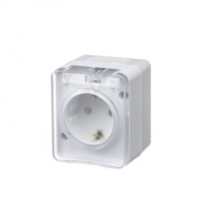 ATLASDESIGN PROFI IP54 О/У РОЗЕТКА с заземлением со шторками, 16А, БЕЛЫЙ