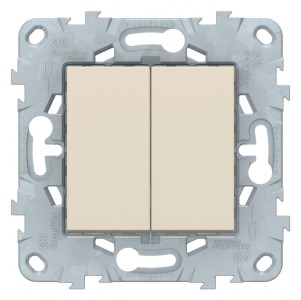 NU521344 Unica new переключатель 2-клавишный, 2 х схема 6, 10 ax, 250 в, бежевый