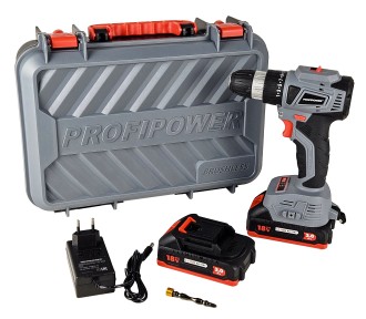 Аккумуляторный бесщеточный шуруповерт E0146 PROFIPOWER MKBL-18BT (18В,Li-ion-2шт, 2.0Ач, 0,8-10мм,40нм,магнитная бита, З/У, в кейсе)