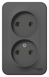 BLANCA О/У РОЗЕТКА двойная без заземления без шторок, ИЗОЛ.ПЛ., 16А, 250В, АНТРАЦИТ