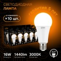 Лампа Gauss A60 16W 1440lm 3000K E27 LED 1/10/50