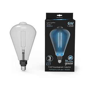 Лампа Gauss Filament ST164 6W 330lm 4000К Е27 gray straight LED 1/6