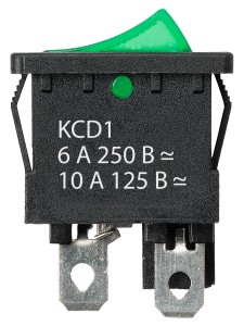 KCD1-201N 250В AC/DC, 2P, 6А, (4с), ON-OFF, черный корпус, зеленая клавиша, с LED подсв., Mini TDM