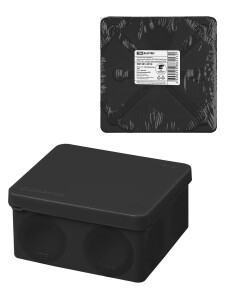 Распаячная коробка, двухкомпонентная, ОП 100х100х50 мм, IP66, 8 вх., черная, инд. штрихкод TDM.