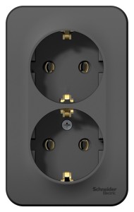 BLANCA О/У РОЗЕТКА двойная с заземлением без шторок, ИЗОЛ.ПЛ., 16А, 250В, АНТРАЦИТ