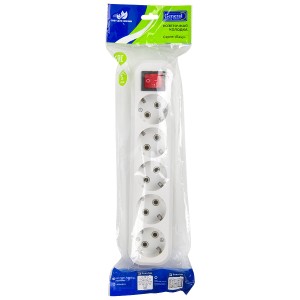 Розеточная колодка GSB-16-5-G-S-IP20 Easy, 16А, 5 мест, с заземлением, c выключателем, IP20.