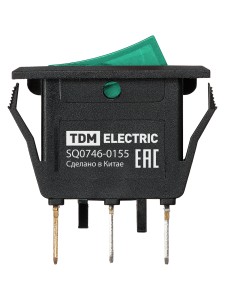 Выключатель клавишный KCD3-101N/B 250В AC/DC, 1P, 15А, (3с), ON-OFF, черный корпус, зеленая клавиша с LED подсветкой TDM