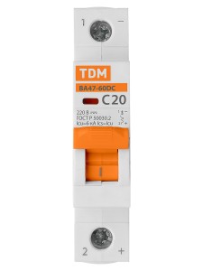 Авт. выкл.ВА47-60DC 1P 20А 6кА х-ка С TDM