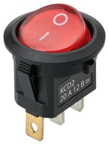 KCD2-101N 12В AC/DC, 1P, 20А, (3с), ON-OFF, черный корпус, красная клавиша с LED подсв., TDM