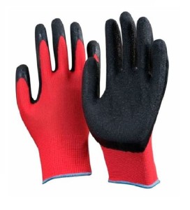Перчатки нейлоновые с черным рифленым латексным покрытием для защиты от минимальных рисков (размер 10)